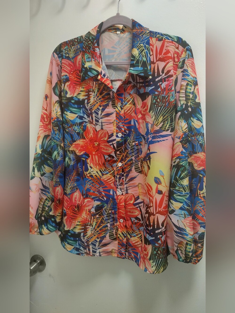 Vibrant Floral Button-Up Blouse - Multicolor Size XXL